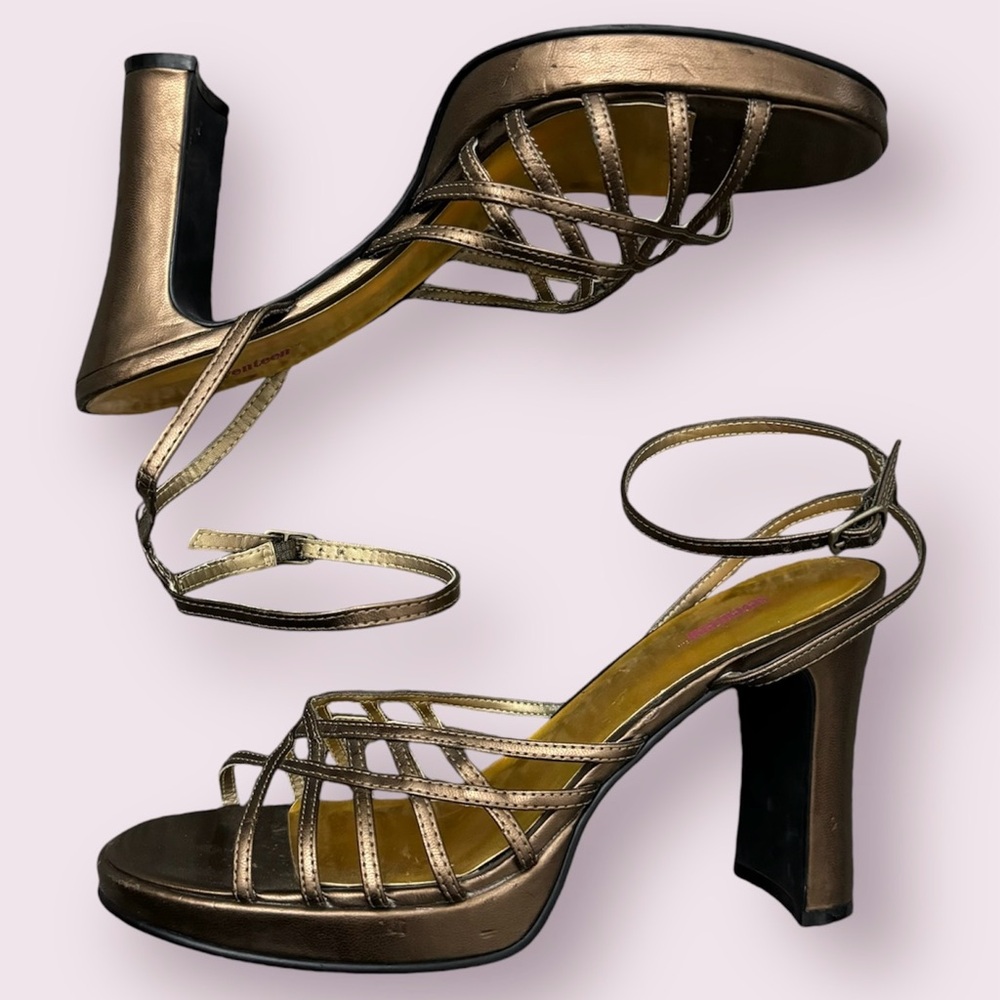 SEVENTEEN Vintage Y2K 90s Brown Ankle Strappy Chunky Block Heel Formal Sandals